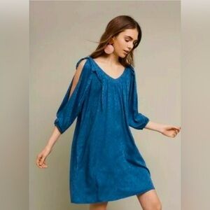 Anthropologie Holding Horses Women's Open Sleeve Damask Dress Blue Size M